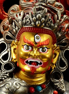 白铜精雕《黑财神》鎏金彩绘《五色J财神》五姓桌面铜像摆件