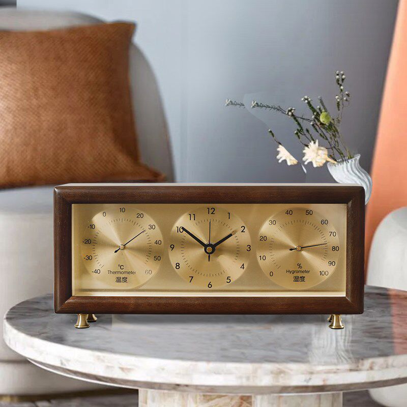 2024新款实木大气客厅静音座钟机械温湿K度计个性简约现代台式钟