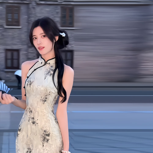 晶煊新中式国风绿色旗袍连衣裙