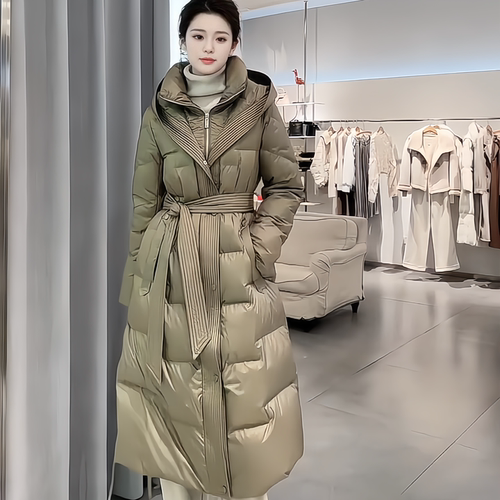 韩国高级感长款过膝连帽羽绒棉袄