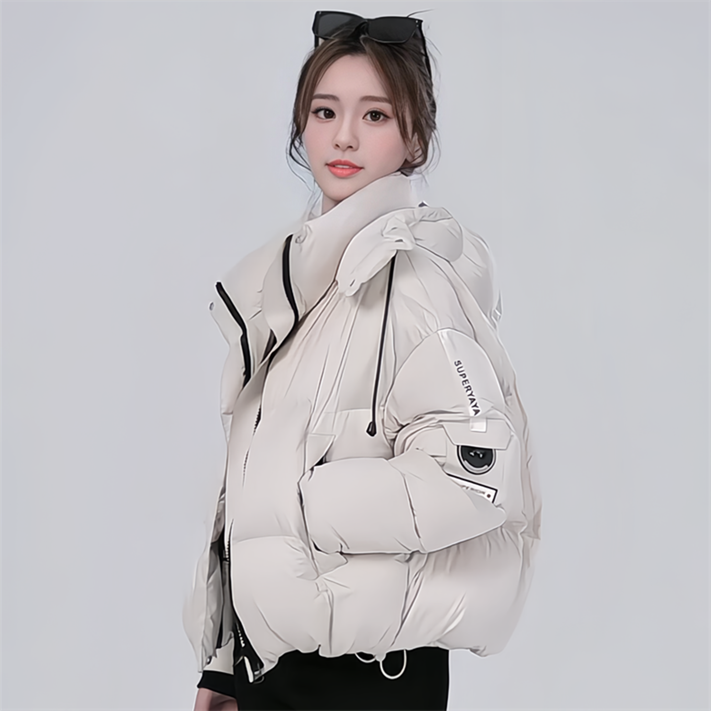 韩国高级感短款连帽羽绒棉袄女冬