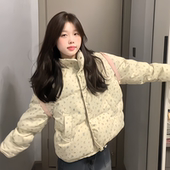 新款 奶呼呼小碎花短款 立领羽绒服女2025韩系冬装 甜美白鸭绒外套潮