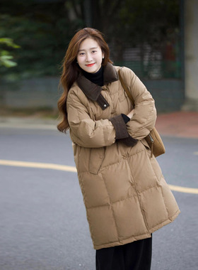中长款灯芯绒翻领羽绒棉袄女2025新款韩版宽松超好看洋气棉衣棉服