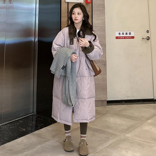 设计感白鸭绒保暖外套 新款 超好看灯芯绒翻领长款 羽绒服女2025冬季