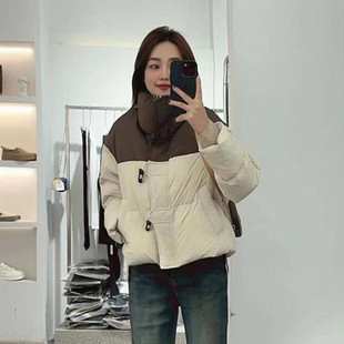 韩国高级感时尚撞色短款羽绒棉袄女2025年冬季新款小个子面包服潮