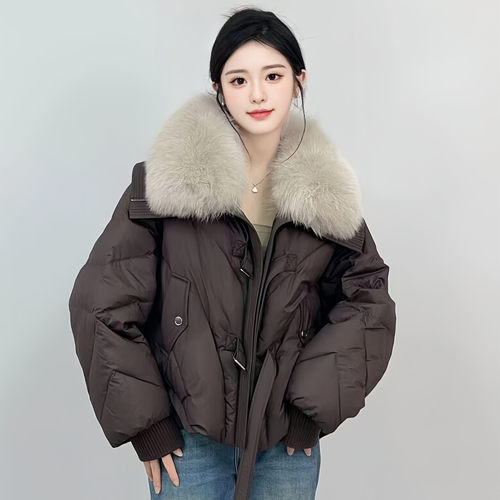 韩系高级感大毛领短款羽绒棉袄女