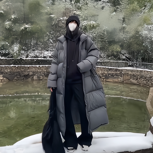 晶煊长款过膝情侣立领羽绒服女