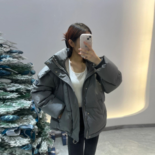 ins风工装 宽松小个子面包服 连帽爱心羽绒棉服女加厚冬2025年韩版