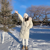 中长款 设计感白鸭绒外套 宽松时尚 狐狸毛领羽绒服女冬2025新款 韩版