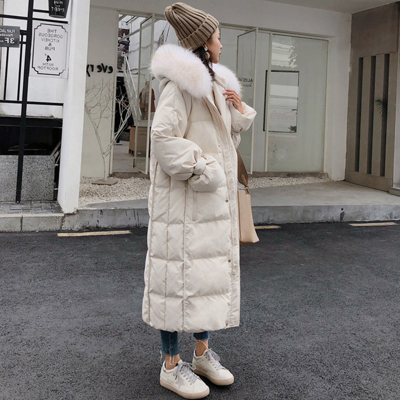 大毛领连帽羽绒棉服女2024冬y季新款韩版宽松中长款加厚保暖面包