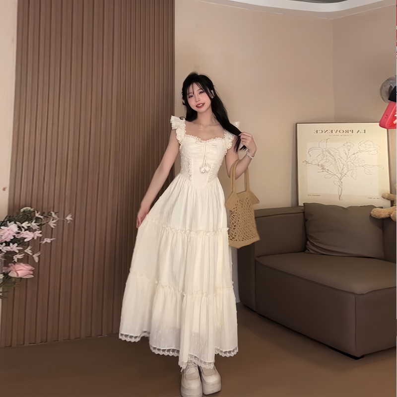 晶煊纯欲甜妹风小飞袖吊带连衣裙