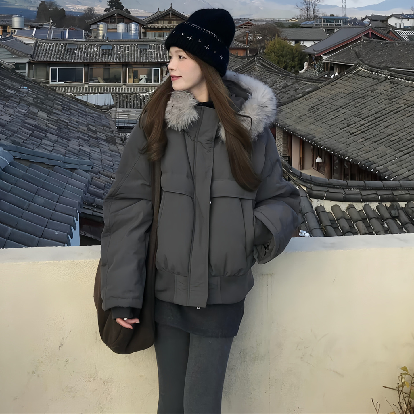 美式高级感大毛领羽绒棉服女冬2026新款今年流行爆款海鸥灰派克服