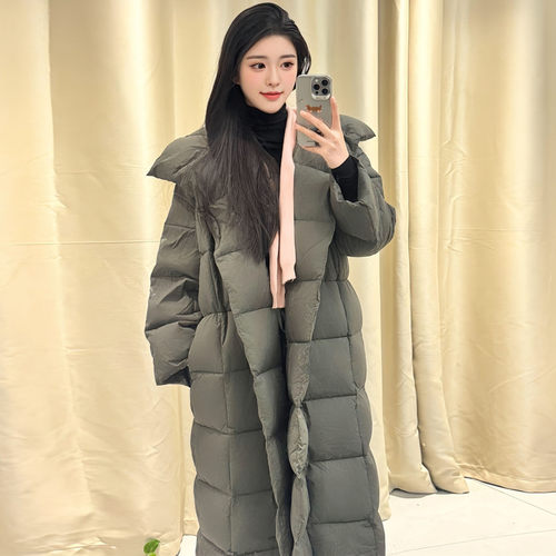 韩国高级感长款过膝立领羽绒棉袄