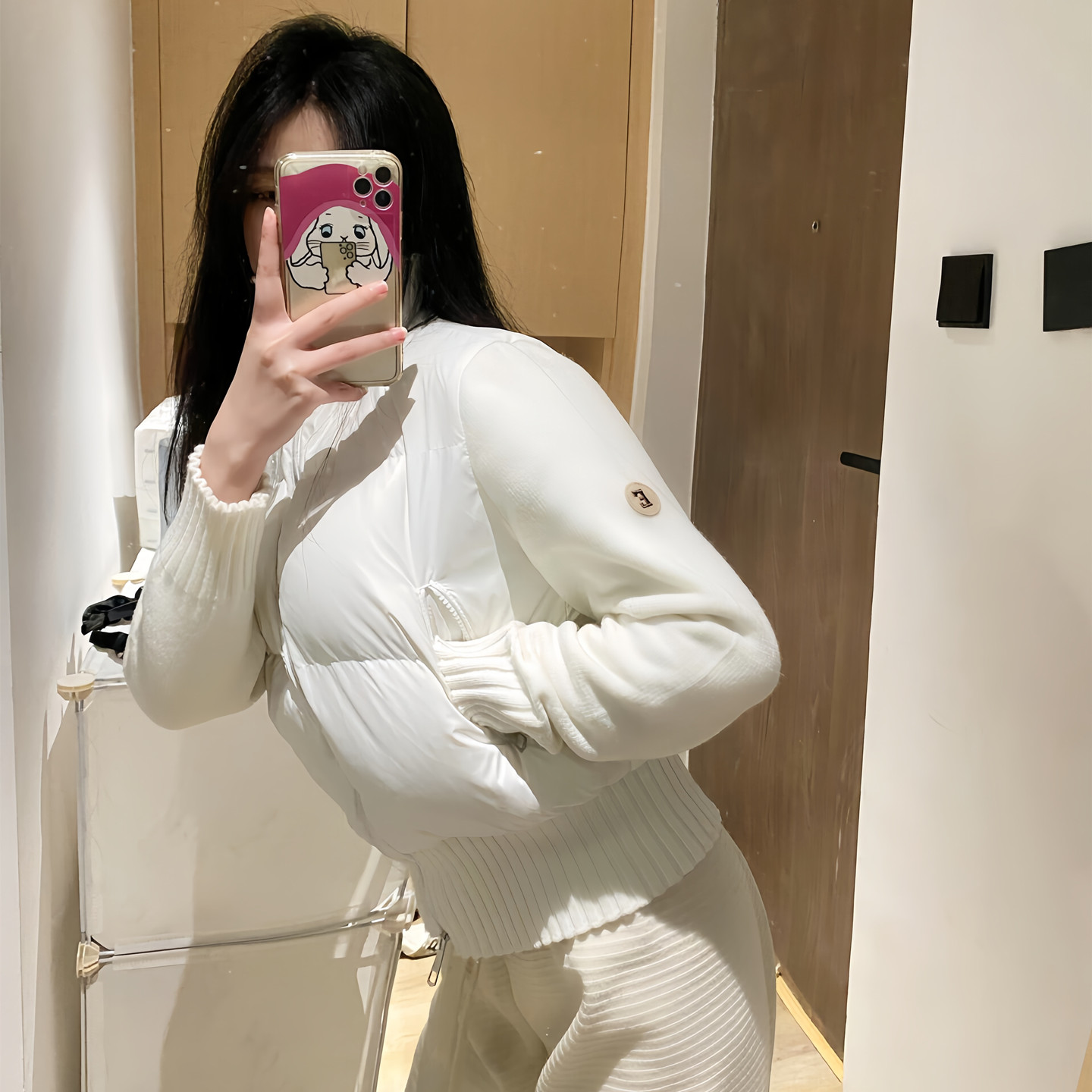 超好看奶油泡芙针织拼接羽绒棉服