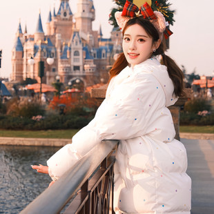 超好看可爱甜美波点连帽羽绒棉袄女冬2025新款 洋气棉服 小个子短款