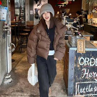 新款 立领羽绒棉袄女2025冬季 小个子复古洋气棉服棉衣 潮牌短款 美式