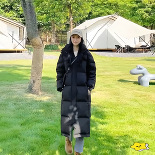 韩版 新品 宽松面包服 过膝2025冬季 女神保命穿搭黑色中戏棉服女长款