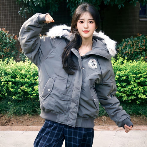 美式男女情侣工装派克羽绒棉服潮