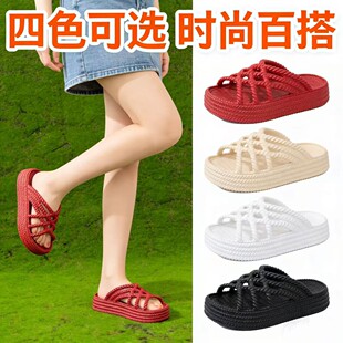 504-1仿编织平底5厘米EVA厚底百搭沙滩罗马鞋海边拖鞋凉鞋沙滩鞋