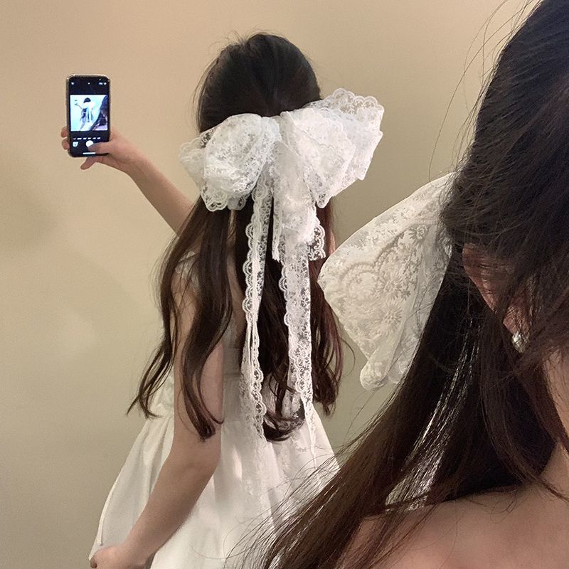 蕾丝超仙蝴蝶结飘带发夹女后脑勺