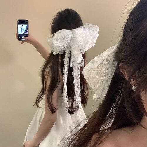 蕾丝超仙蝴蝶结飘带发夹女后脑勺
