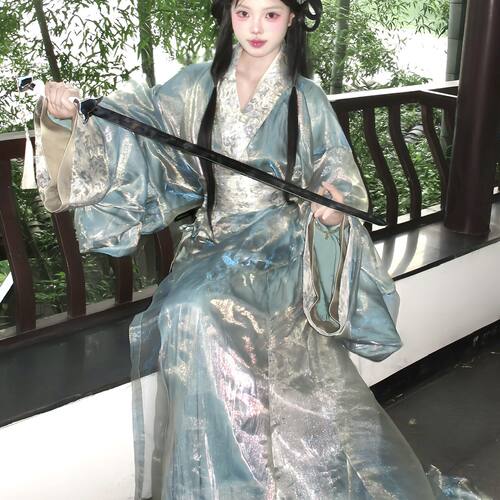 战国袍汉服蕾丝大袖拖尾演出服