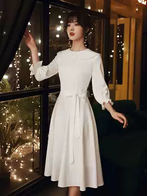 White dress banquet French dress birthday usually wear daily license light wedding dress woman