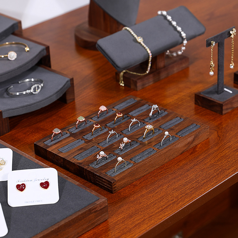轻奢胡桃木商场柜台首饰陈列道具组合套装耳钉架戒指项链展示道具