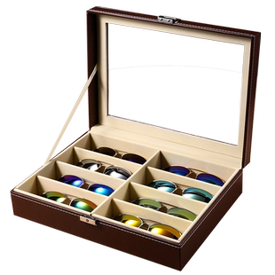 多层大容量眼镜收纳盒PU皮带天窗眼镜展示盒太阳镜墨镜收藏盒子