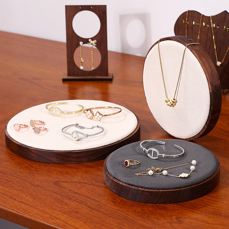 胡桃实木饰品陈列道具珠宝托底座手镯手链手串展示盘三件套展示架