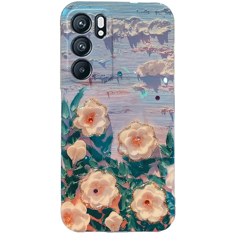 ins风油画oppo的reno6手机壳reno6pro曲屏硅胶保护套5pro+全包防摔rone5k网红新款5G版女生潮牌