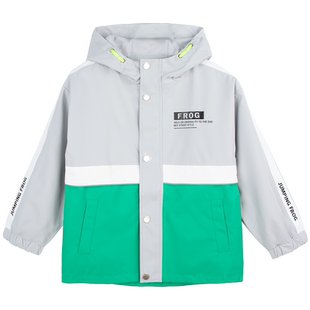 青蛙王子童装男童春季加绒外套中大童春装男孩中长款连帽风衣春秋