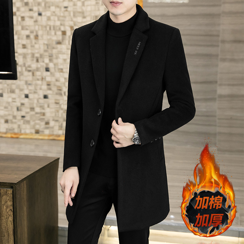 秋冬季新款呢大衣男韩版修身中长款男装风衣加厚时尚休闲毛1212n