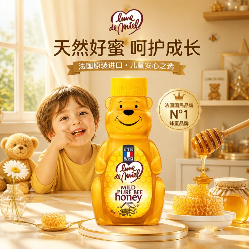 lunedemiel蜜月小熊纯蜂蜜250g天然百花蜜无添加儿童孕妇营养健康