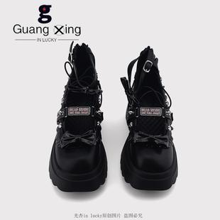 蝴蝶结粗跟高跟浅口单鞋 新款 女2025春季 光杏原创厚底增高玛丽珍鞋