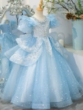 Элитный синий летний наряд маленькой принцессы, платье девочки цветочницы, костюм, для подиума