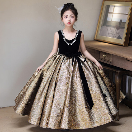 女童黑色晚礼服轻奢小众高端