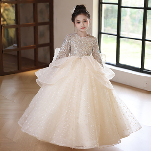 秋冬主持人钢琴演奏礼服女童蓬蓬纱花童婚礼小女孩儿童生日公主裙