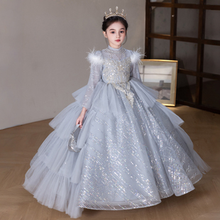 高定版主持人礼服女童秋冬生日高端走秀钢琴演奏儿童花童公主裙子