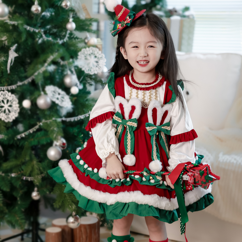 女长袖公主秋冬圣诞节服装连衣裙