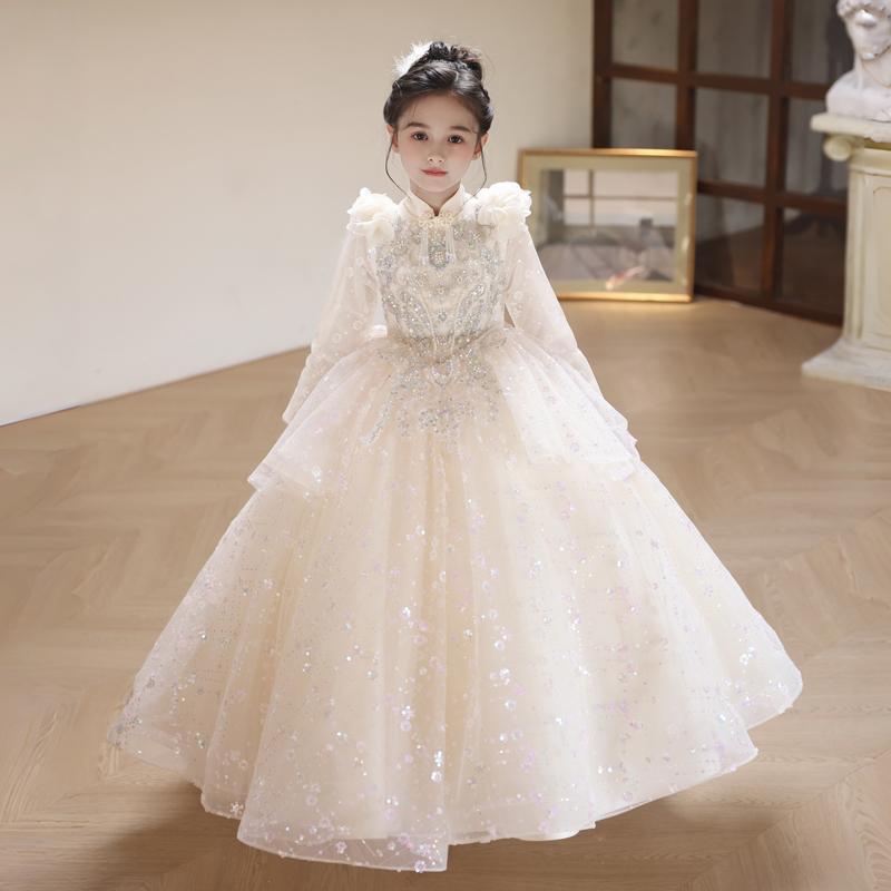 女童礼服公主裙秋冬钢琴演奏演出服婚礼花童小女孩生日主持人高端
