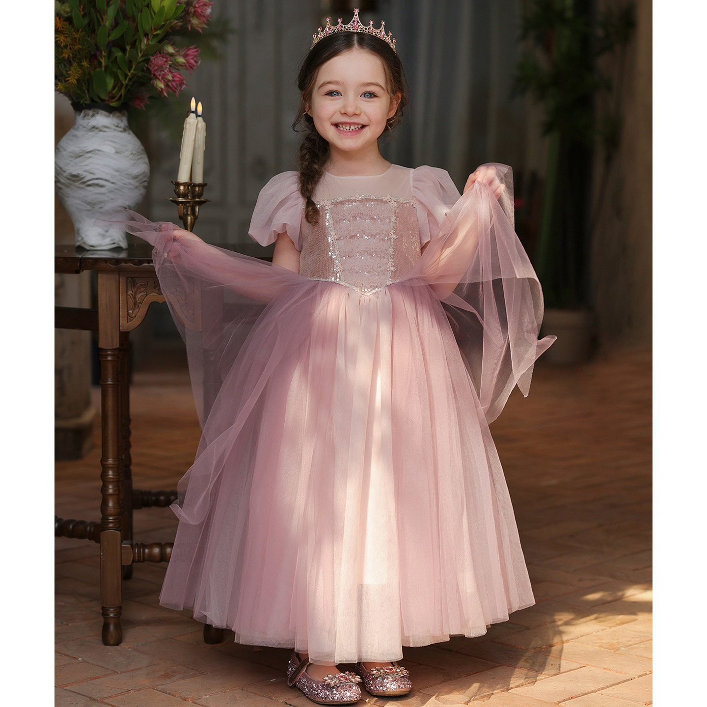 乐佩长发公主裙女童夏季2026新款蓬蓬纱生日礼服六一儿童连衣裙子