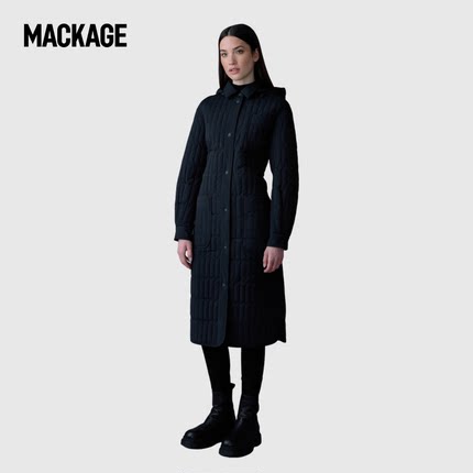 MACKAGE女士 TADOKA竖条纹绗缝轻薄时尚经典中长款羽绒服外套