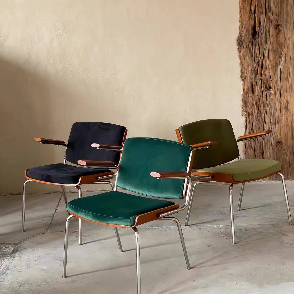 复中古实木餐椅包豪斯柏林单人靠背家用沙发扶手书桌电脑办公凳子