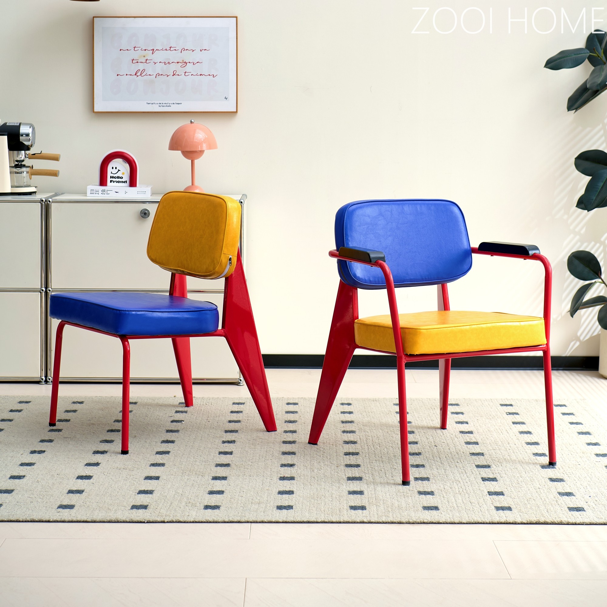 孟菲斯配色餐椅凳子意式家用靠背椅子复古网红高级感设计师中古风