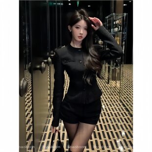 子套装 富家千金小香风时尚 高腰直筒短裤 新款 气质外套上衣女春秋季