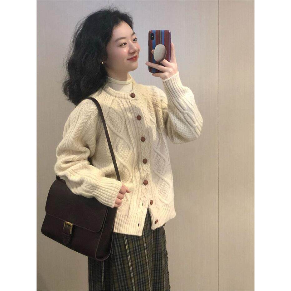 麻花开 衫毛衣女装外套秋冬新款设计感慵懒宽松百搭针织衫软糯上