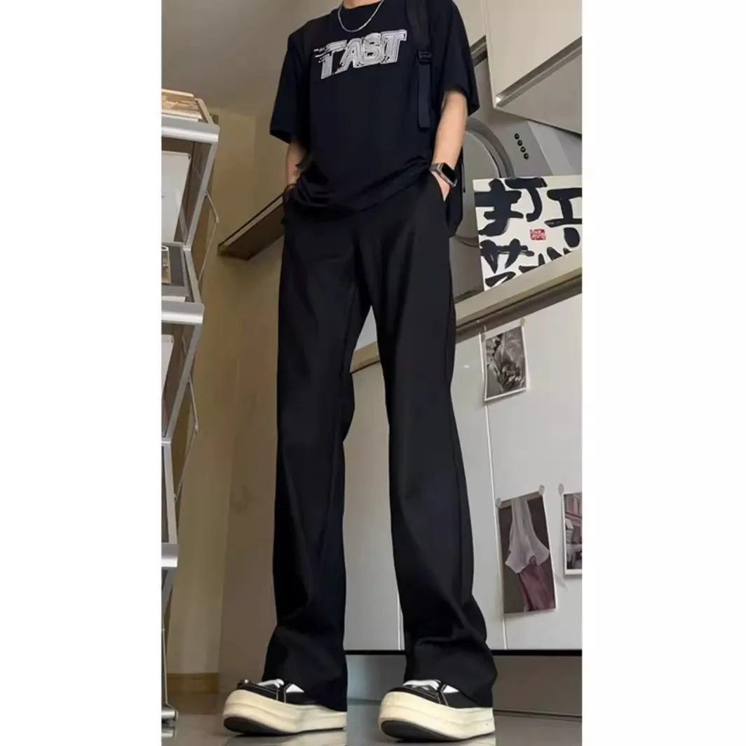 cleanfit黑色裤子男春夏潮流休闲裤马吉拉西裤直筒垂感vibe微喇裤