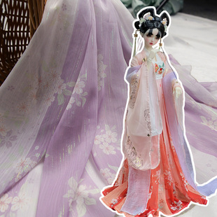 3分娃6分娃丽人行樱花印花七彩雪纺娃衣布料古风汉服BJD娃原创DIY