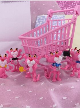 女生生日蛋糕摆设烘焙摆件迷你手推购物车粉红豹甜品台装饰公仔